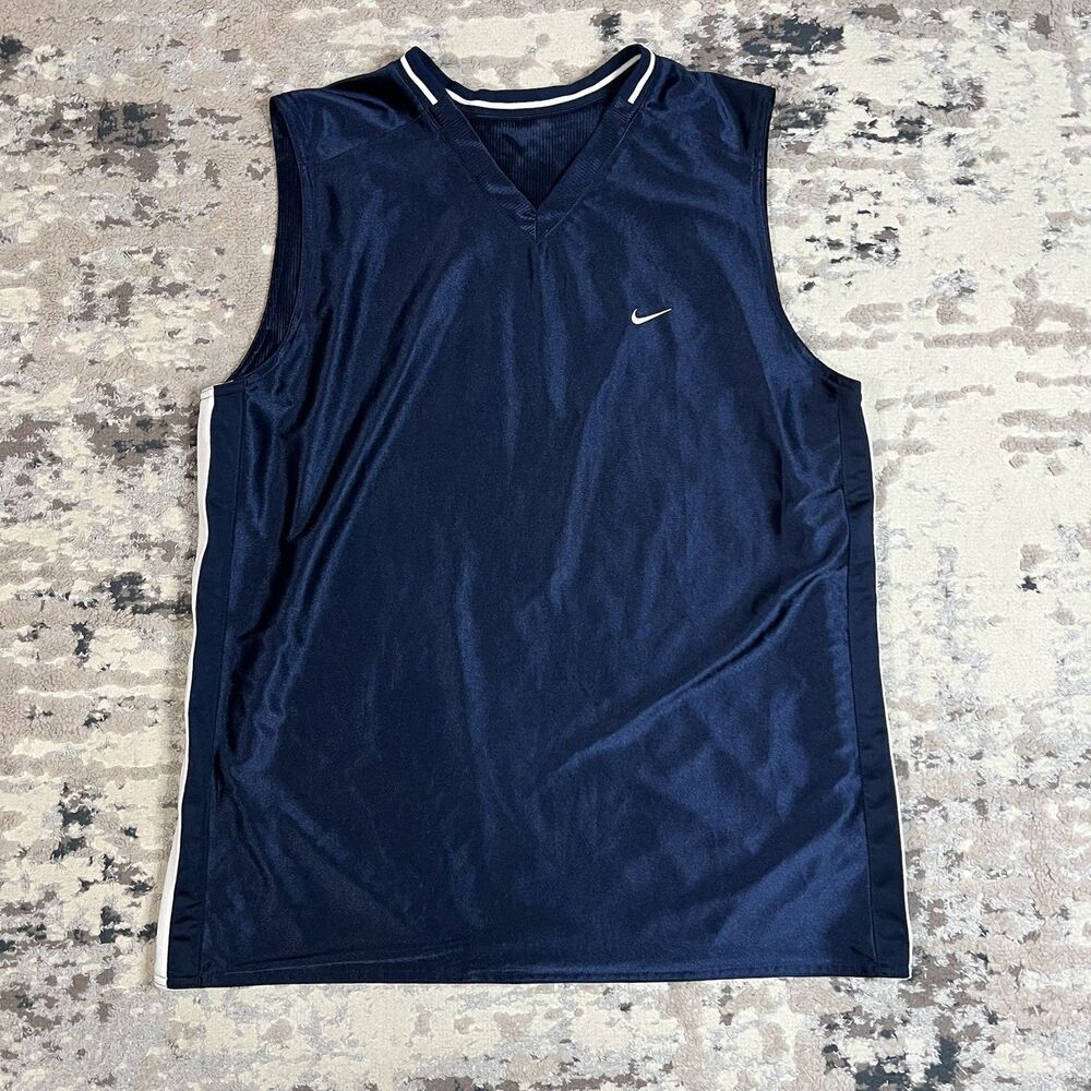 Vintage Nike Dazzle Silky Navy Sleeveless Basketball Reversible XL Jersey Swoosh